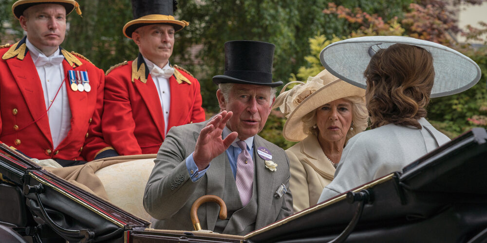 HRH Prince Charles with Camilla and Princess Eugenie en route to